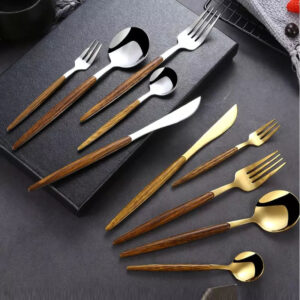 Set Cubiertos Inox 30 Piezas Madera LuxMadera30